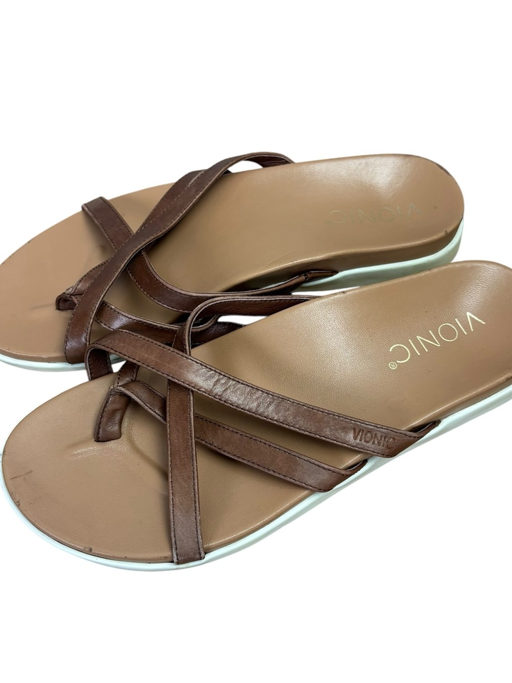 Vionic sport Sandals brown leather toe loop arch support women’s size 8M